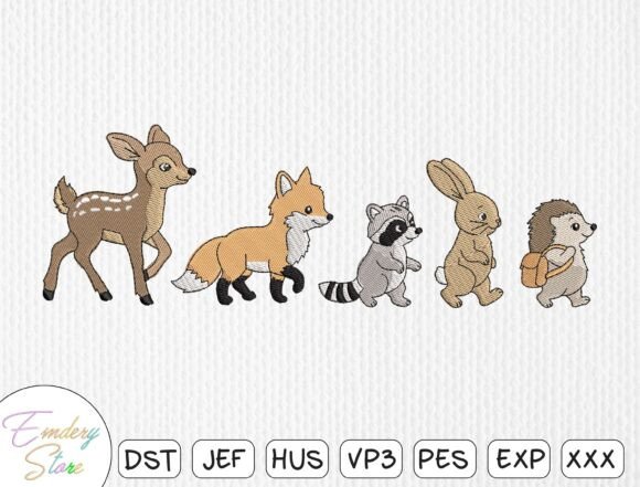 Baby Animals Walking Line Embroidery
