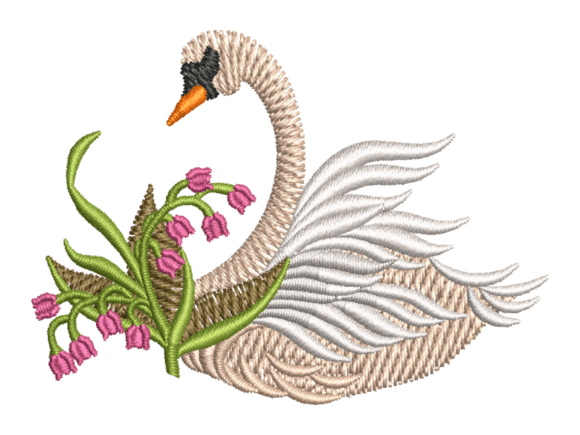 Elegant Floral Swan Embroidery