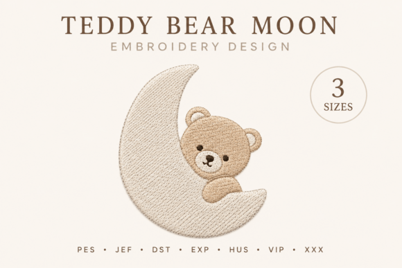 Moon Bear Embroidery Design – 3 Sizes
