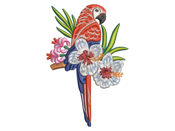 Scarlet Macaw Tropical Embroidery for Holiday Collections